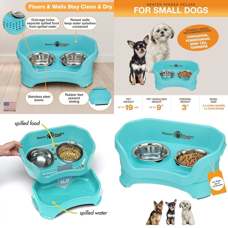 

Neater Feeder Deluxe Mess Proof Dog Bowls Elevated for Small Dogs Under 19 lbs, Made in USA, No Spill Raised Dog Food Bowl Stan