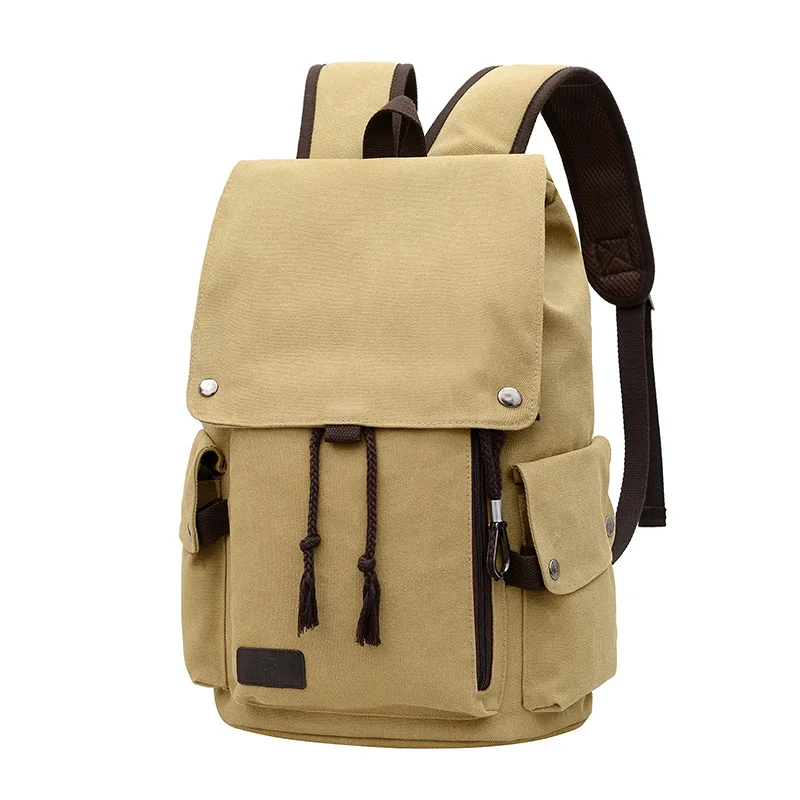 Large Drawstring Travel Backpack Retro Canvas Laptop Bag College Student Schoolbag Men Commuting Business Trip Shoulder Bag