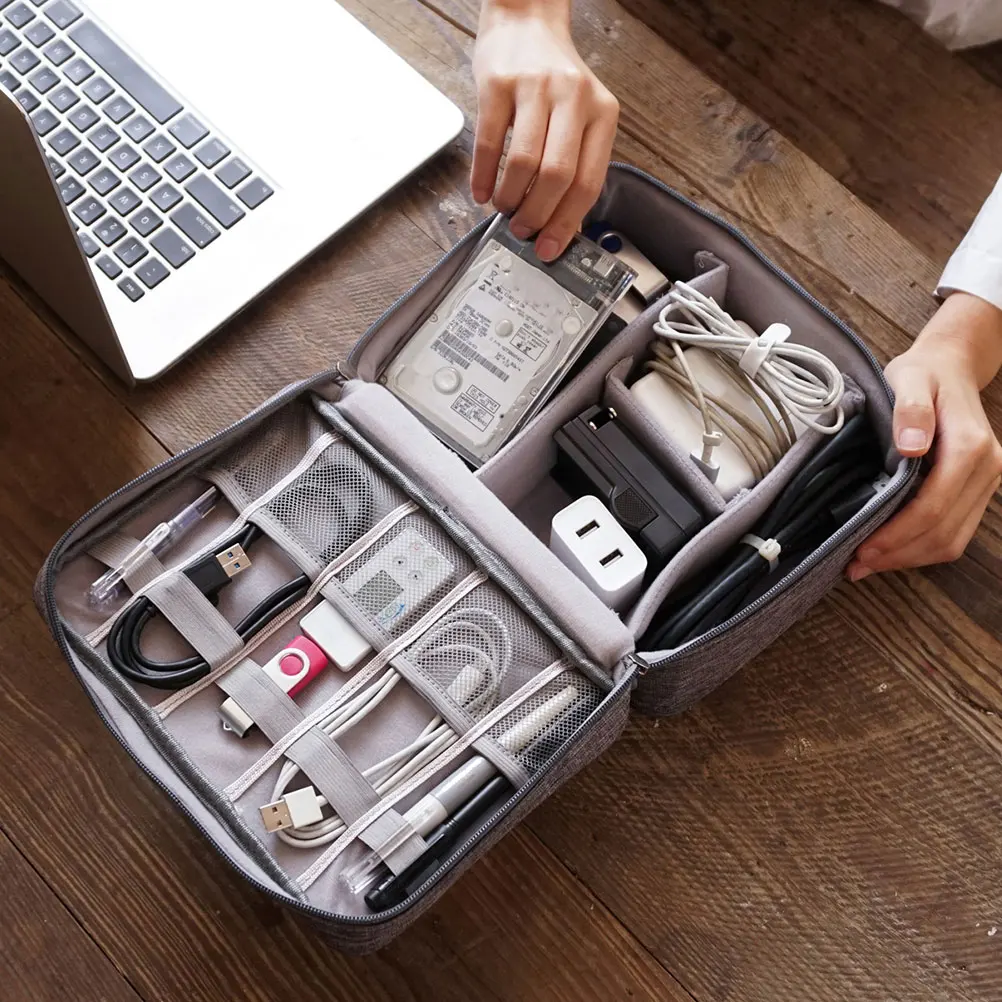 

Data Cable Storage Bag Digital Accessories Organizer Portable Charging Case Travel Gray Multi-functional Pouch Wire Earphone Bag