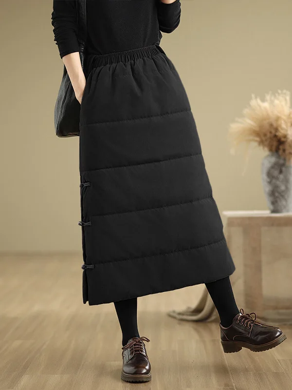 따뜻한 면 소재의 롱 스커트 하이웨이스트 A라인 스트레이트 컷 단색 예술적 스타일 겨울 2025 패션 여성 스커트