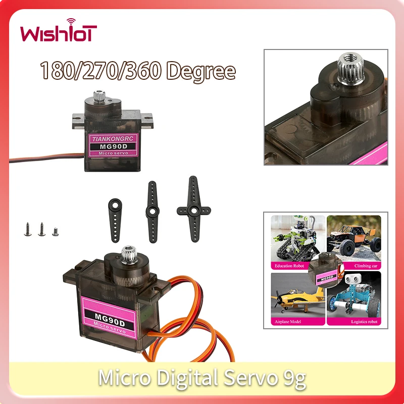 

Micro Digital Servo 9g 180/270/360° High Torque Brushed Motor Metal Gear 4.8-6.0V MG90D for RC Model Toys DIY Car Robot Airplane