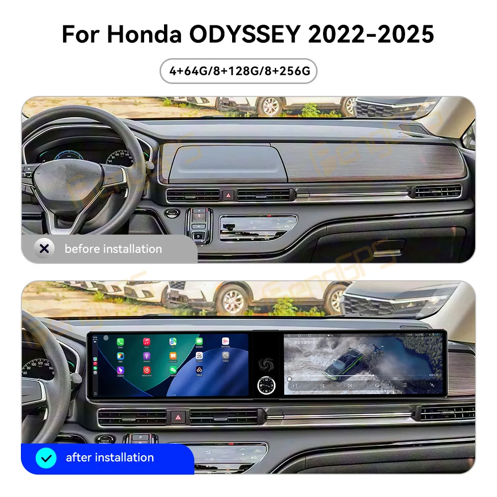 Dual Screen 12.3 Inch Android 13 CarPlay Car Radio For Honda Odyssey 2022-2025 Touch Screen Multimedia Player GPS Navigation DSP