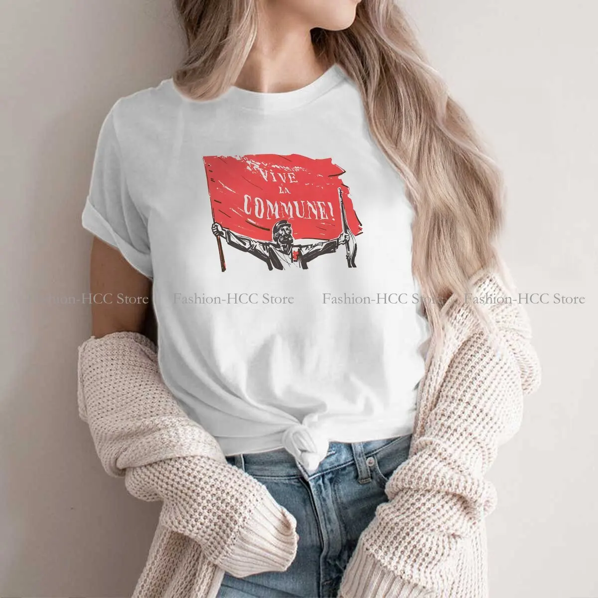 Vive La Commune Graphic Polyester TShirt Karl Marx Printing Tops Casual T Shirt Women