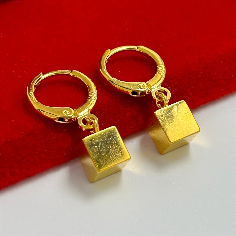 Yellow Gold Plated Charm Earrings for Women Square Heart Star Key Drop Earing Brincos Femme Trendy Jewelry Accessories Gifts