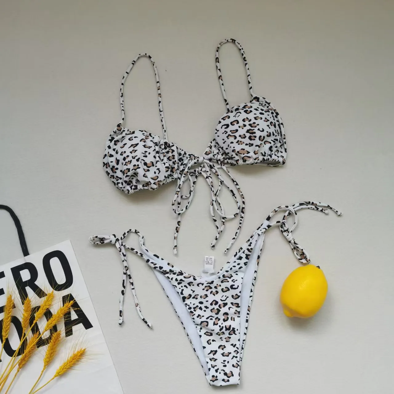 Nowy Damski Seksowny Strój Kąpielowy Bikini z Pętlami, Dwustronny Gładki Kostium Kąpielowy Sznurowany, Odzież Plażowa, Niezbędny na Imprezę przy Basenie