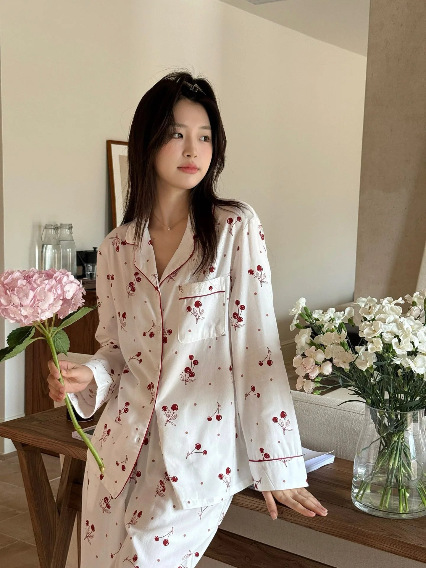 women's-spwear-cherry-print-flannel-cotton-home-clothes-set-comfortable-sexy-long-sve-long-pants-soft-cotton-pajamas
