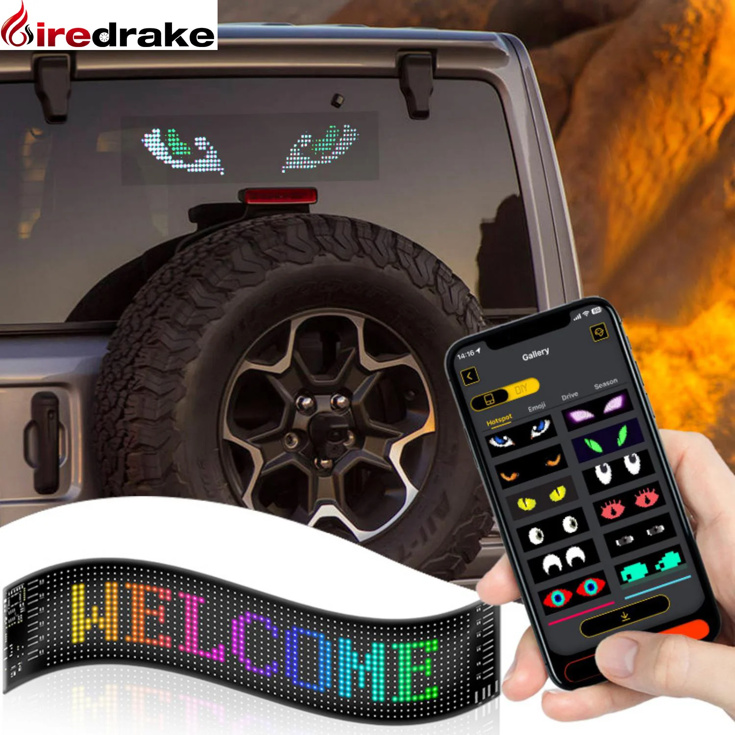 

LED Dynamic Display Demon Eyes Truck Windshield LED Signage APP Editable text RGB Car Shop Sign Flexible Matrix Display Panel