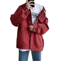 Nuevas Chaquetas Vaqueras Rojas de Hombre Estilo Urbano 2026 con Cuello Vuelto, Múltiples Bolsillos, Abrigos de Mezclilla, Overoles, Ropa Casual Holgada para Hombre