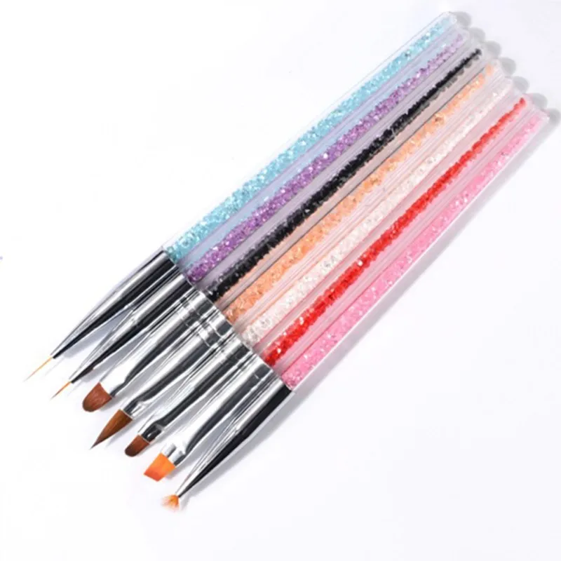 7 teile/satz profession elle Nail Art Pinsel bunte Kristall Acrylfarbe Nagel pinsel Set UV Gel politur Nägel Farbverlauf Pinsel Stift