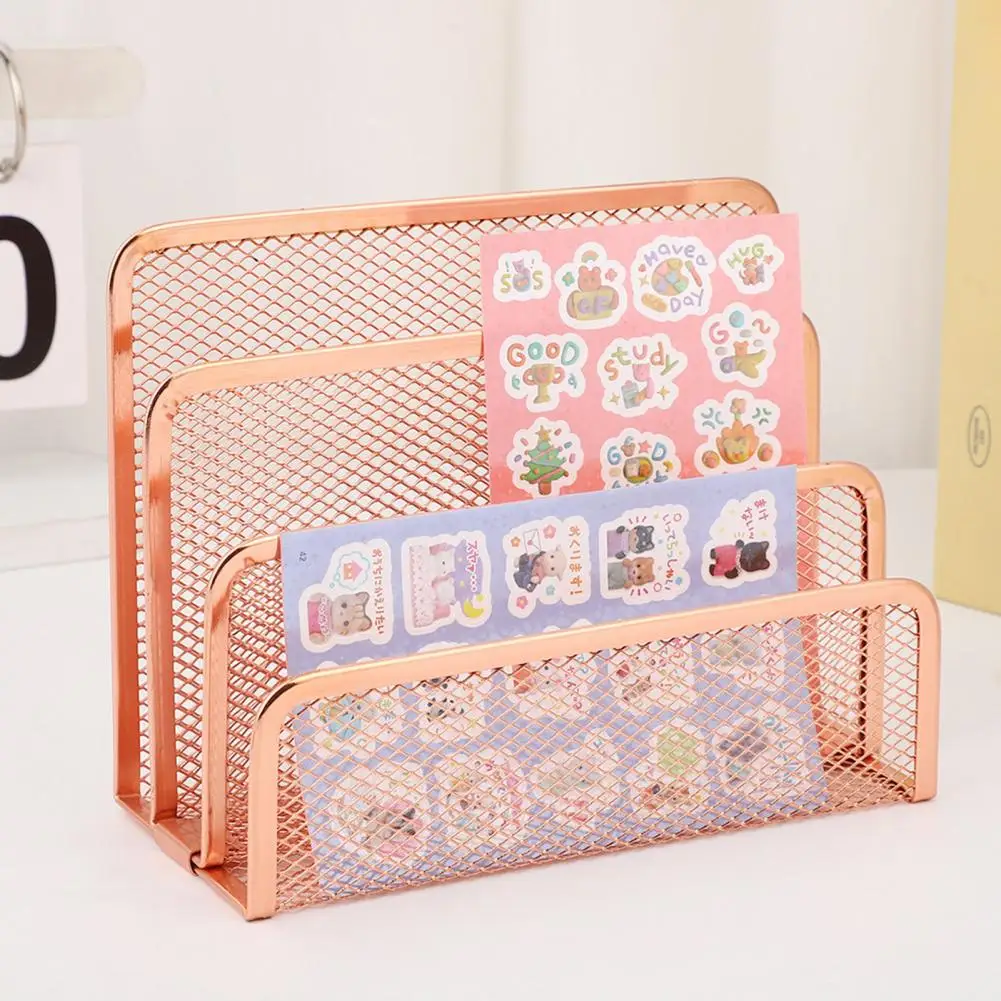 

Металлический органайзер для файлов Металлическая сетка Настольный органайзер для почты с 3 вертикальными отделениями Держатель для файлов из розового золота для офисного рабочего пространства