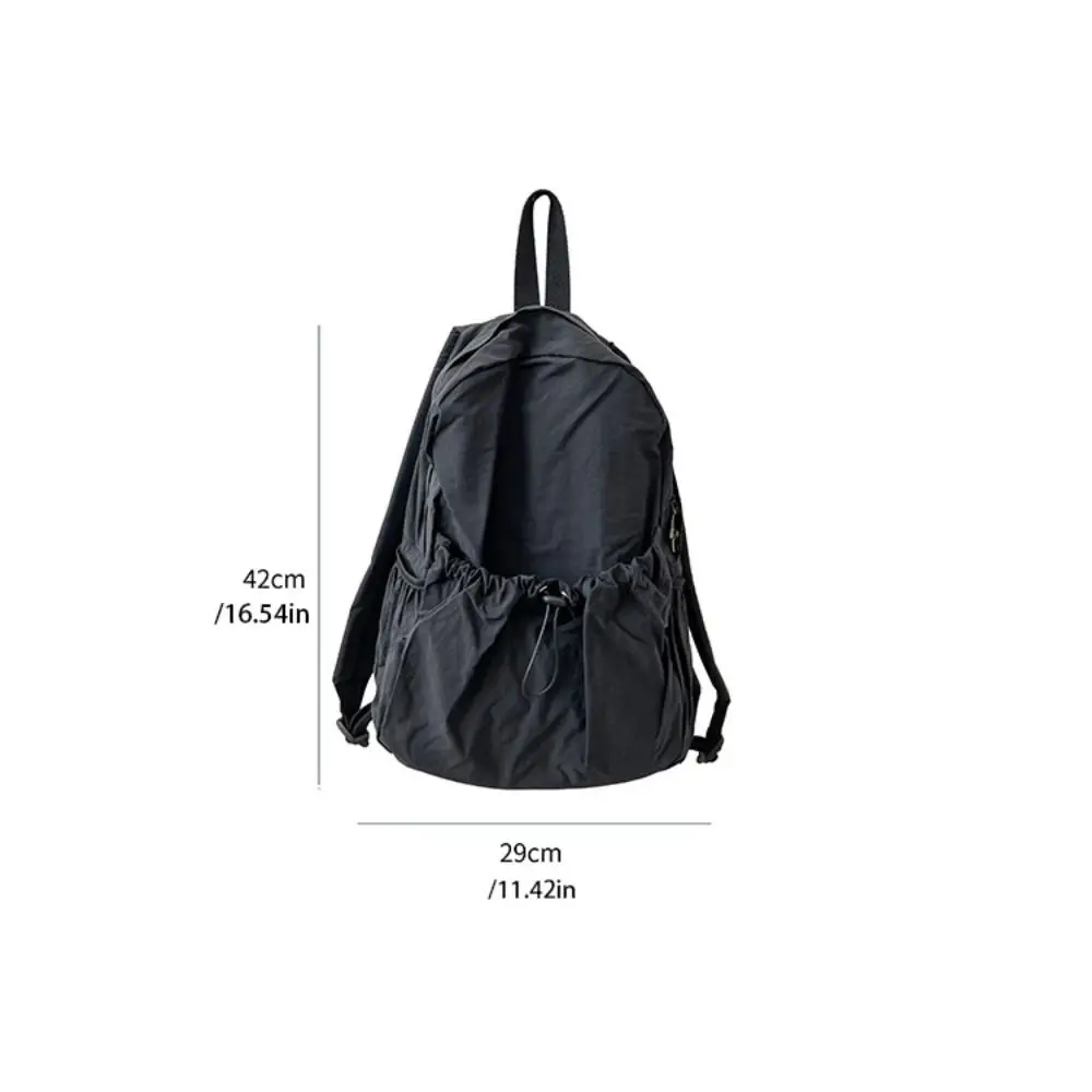 Fashionable Korean Style Drawstring Backpack Fold Large Capacity Light Soft Nylon Bag Solid Color Wrinkle Shoulder Bag Outdoor