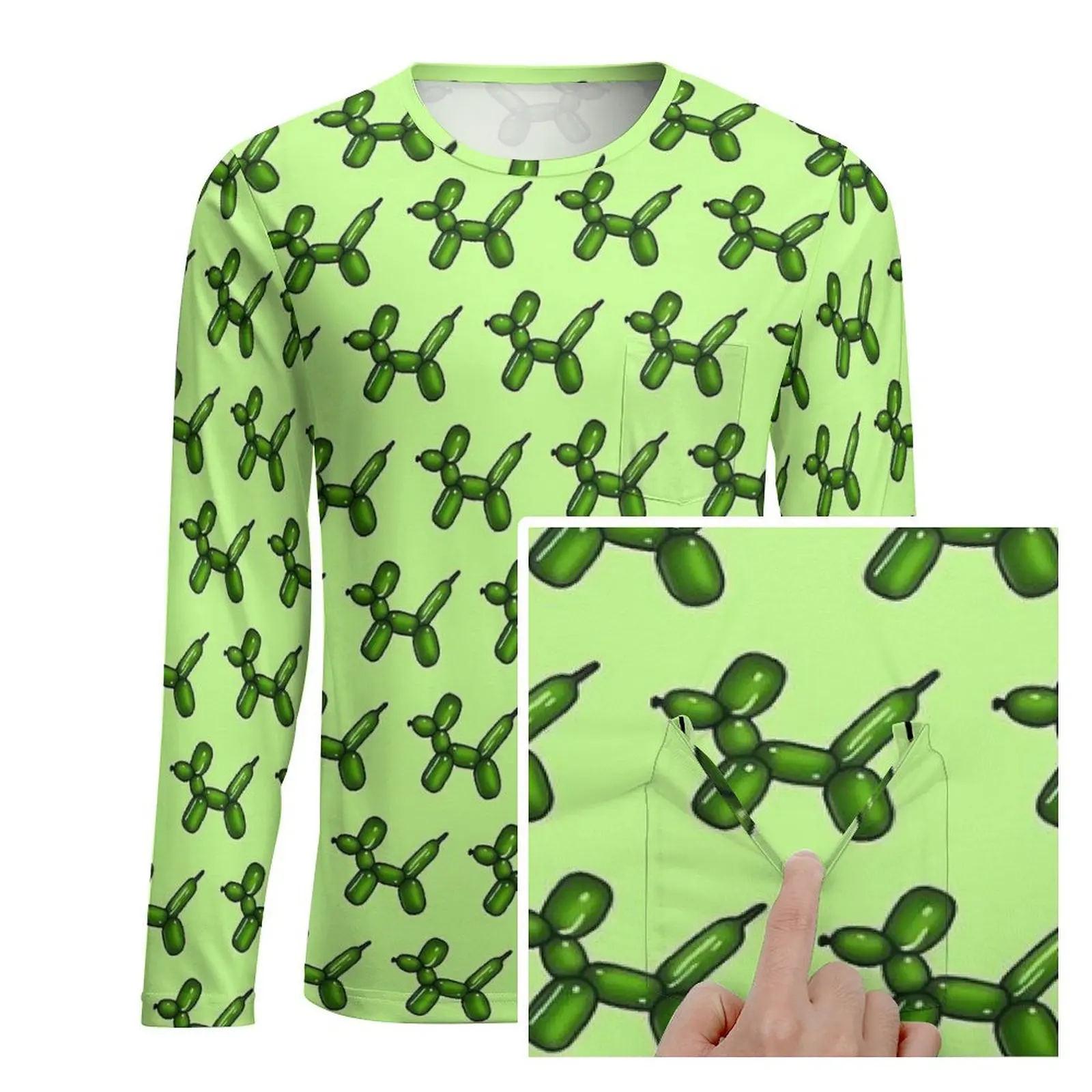 Green Balloon Dogs T Shirt Spring Animal Fun T-Shirts Man Vintage Custom Tee Shirt Big Size