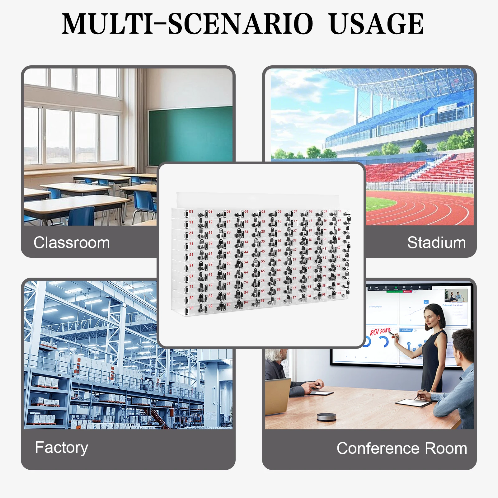 100 Slots Cell Phone Storage Box with Door Locks and Keys Mobile Phone Safe Deposit Box Clear Acrylic for School Factory Office