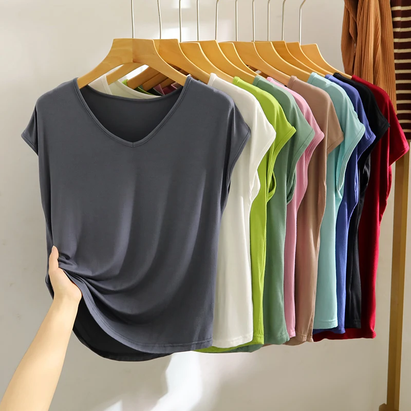 Modal V-neck Sleeveless T-shirt Summer Loose Slimming Inner wear Top Women Casual Thin Outer Wear Bottoming Shirt