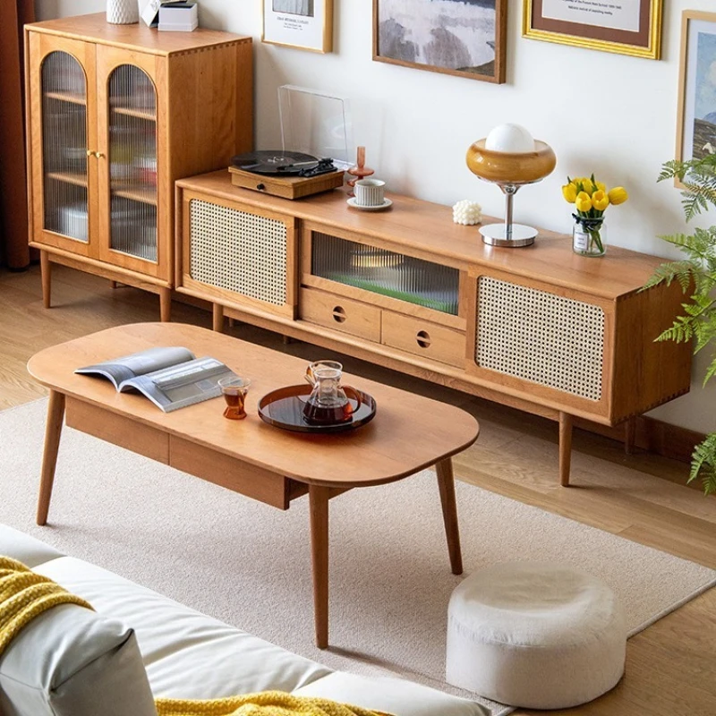 حامل تلفاز من الخشب الصلب الصوتي والبصري لغرفة النوم، حامل تلفزيون من خشب الكرز القديم، أثاث غرفة المعيشة الاسكندنافية، الدولاب JTT #2