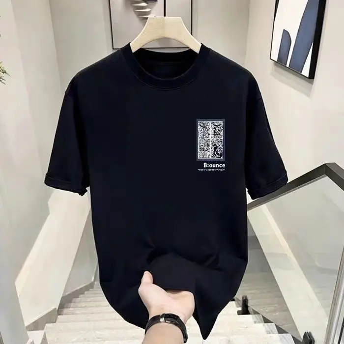 الصيف القطن الشارع نمط مطبوعة قصيرة الأكمام الماركات الفاخرة الرجال فضفاض نصف كم تي شيرت الرسم المطبوعة المتضخم المحملة الأعلى