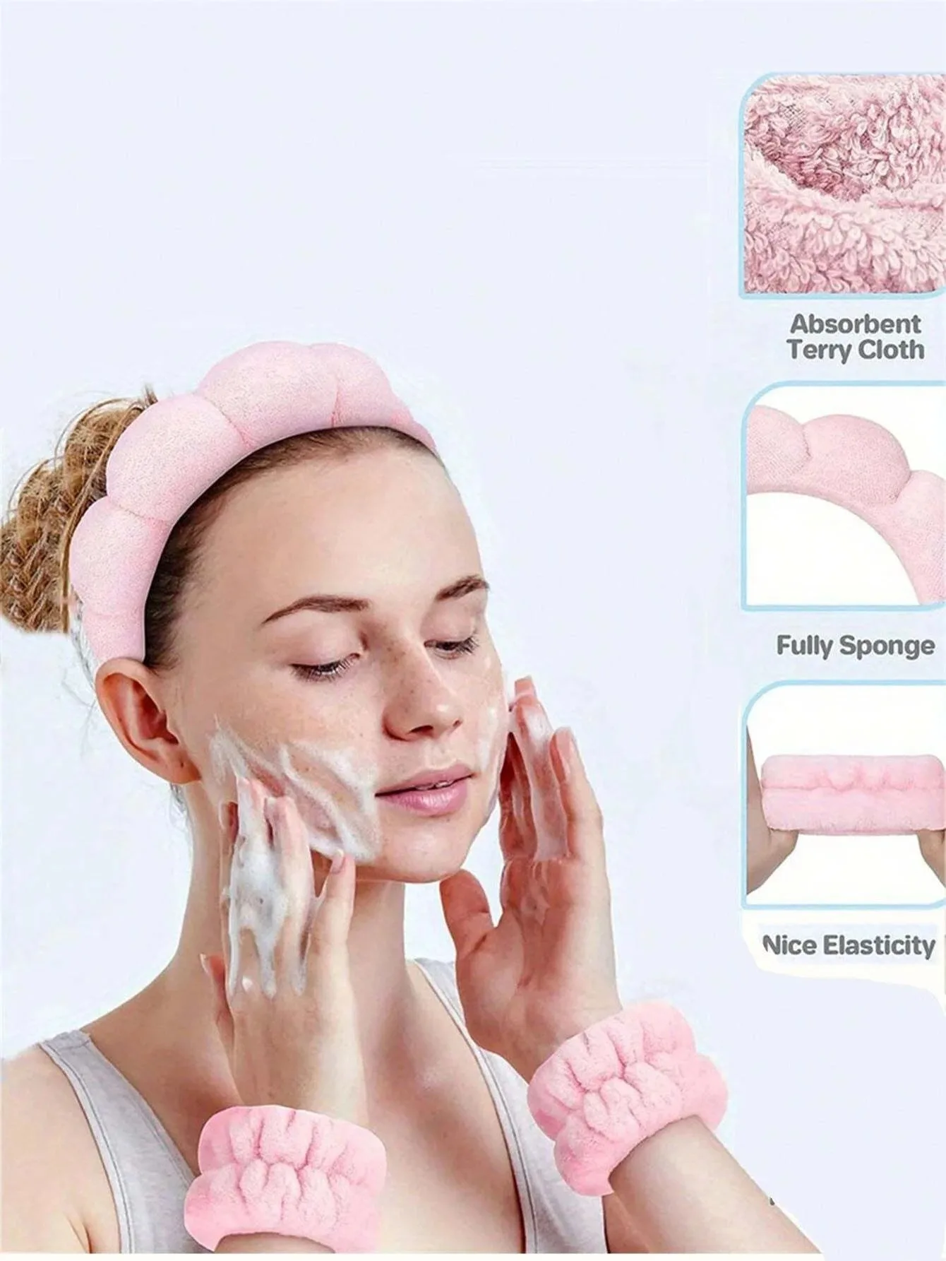 

Comfortable - Face Wash, Makeup Women's Hair Accessories Set 3 Piece Luxury Fiber Spa Headband and Wristband Set - Soft