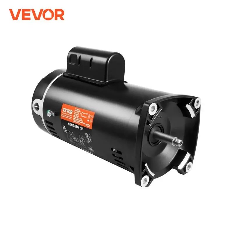 VEVOR 2HP Pool Pump Motor 56Y Frame 230V (7.8Amps) 3450 RPM 60Hz 1.3 Service Factor CCW Rotation Square Flange Replacement Motor