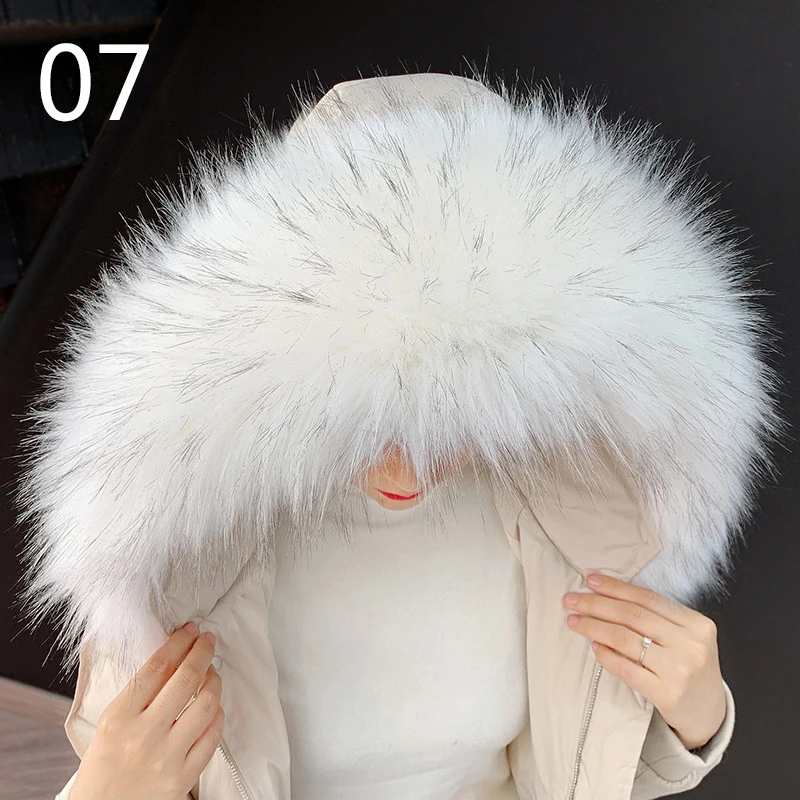 Luxury Women Faux Raccoon Fur Scarf Winter Hood Fur Decor Shawl Detachable Multicolor Fake Fur Scarf Winter Coat Fur Collar