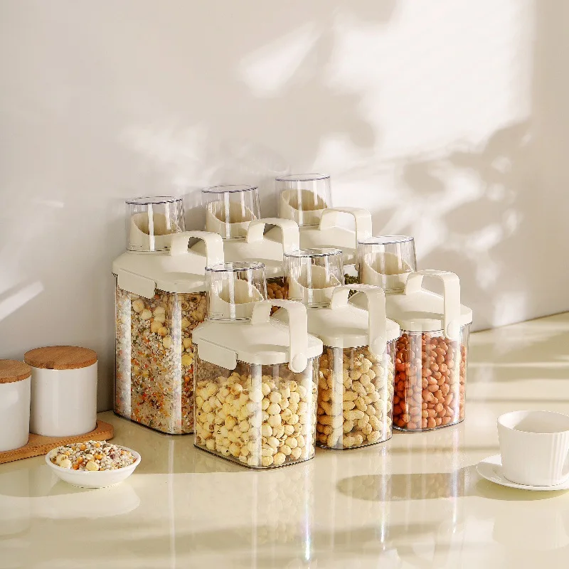 

1500ML/1900ML PET Clear Plastic Storage Jar with Airtight Seal for Kitchen Snacks Cereals Beans Home Bleach Storage Organizer