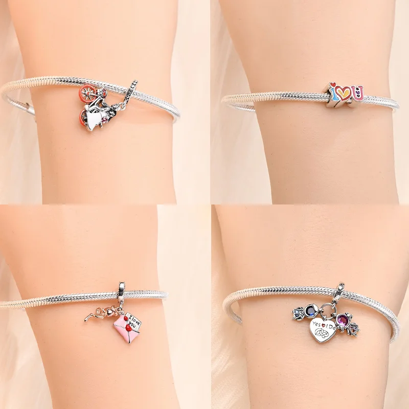 925 Silver New Series Couple Love Boy&Girl Dangle Charms Heart Beads Fit Original Bracelet for Women Diy Fine Jewelry Gift