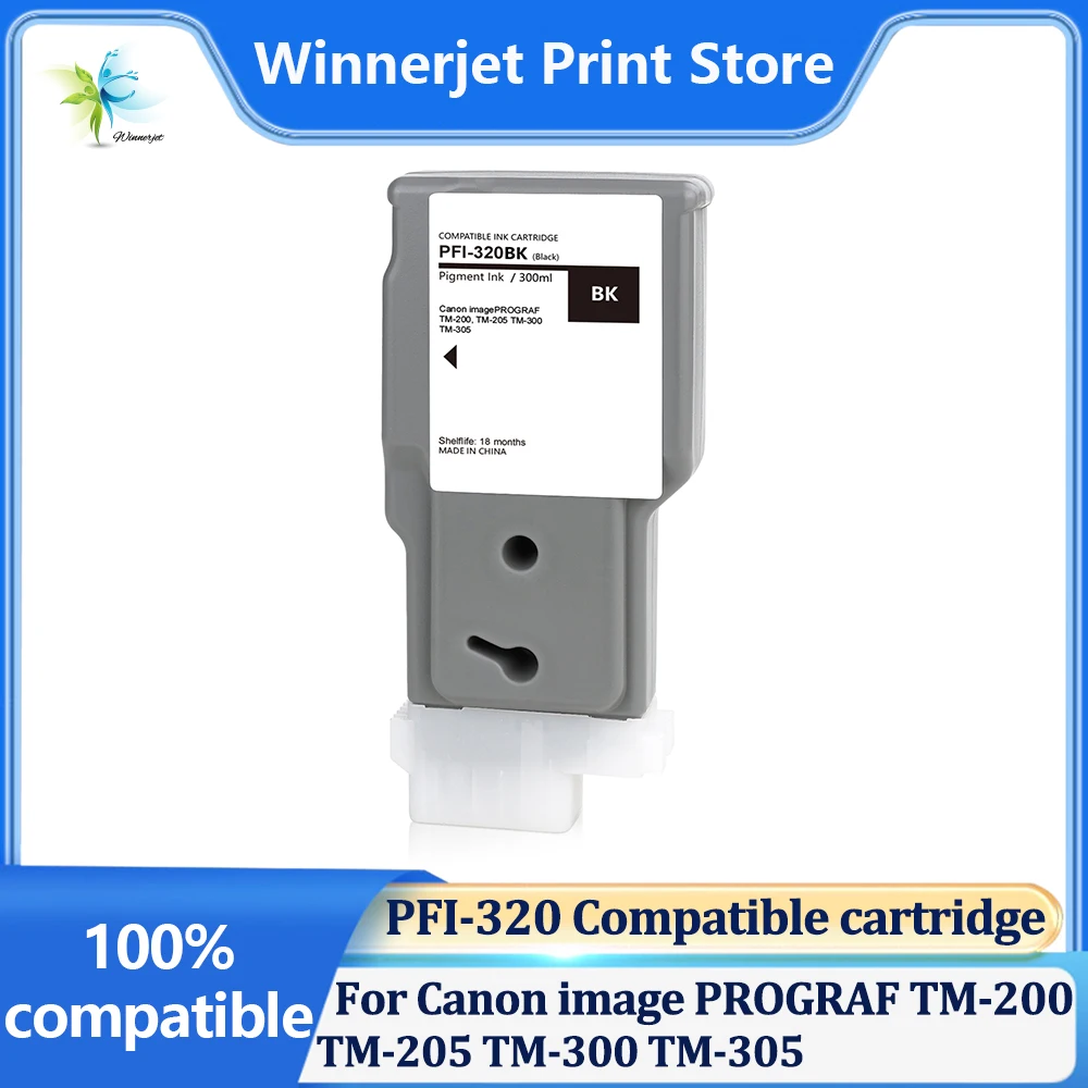 Winnerjet PFI-320 Compatible Ink Cartridge With Pigment Ink With One Time Use Chip for Canon TM-200 TM-205 TM-300 TM-305 Printer