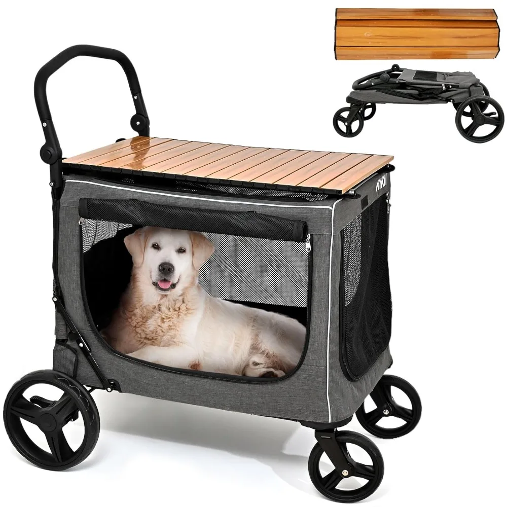 Kii kereta dorong anjing ekstra besar, Stroller anjing ukuran ekstra besar dan sedang, Multifungsi, 4 roda, jaring bersirkulasi eksklusif,