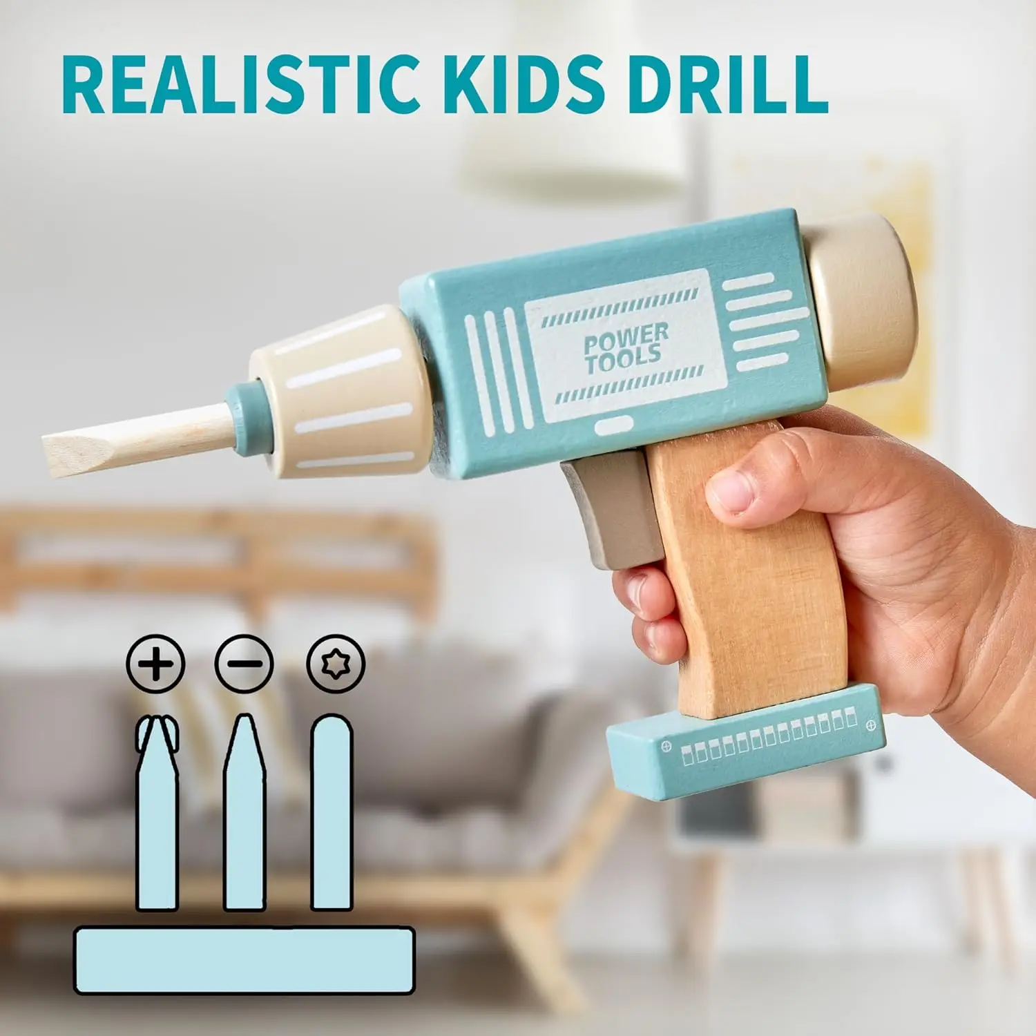 Wooden Play Tools Set for Kids 3-5 Years Old Boys Girls Workbench Pretend Construction Tools Kids Tool Belt Toy Drill Gift