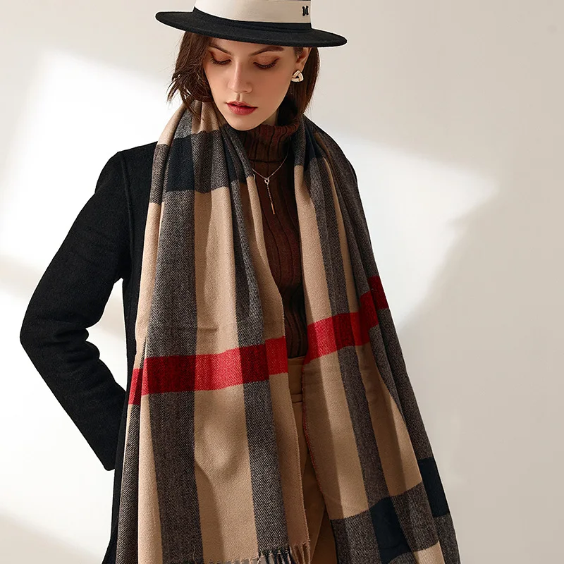 2024 New Luxury Brand Fashion Women\'s Autumn/Winter Plaid Tassel Imitation Cashmere Scarf Warm Pashmina Shawl Wholesale