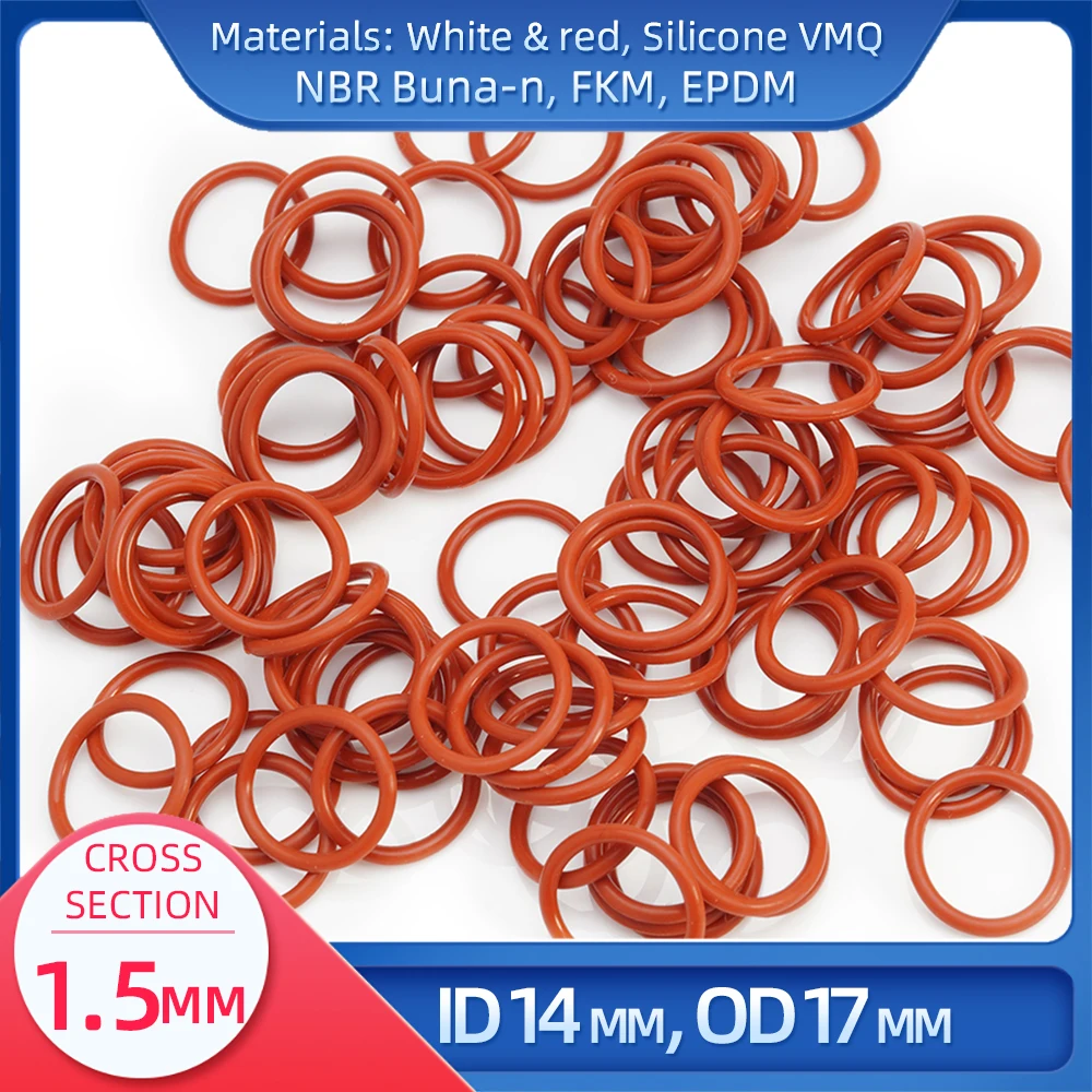 

O Ring CS 1.5mm ID 14 mm OD 17 mm Material With Silicone VMQ NBR FKM EPDM ORing Seal Gasket