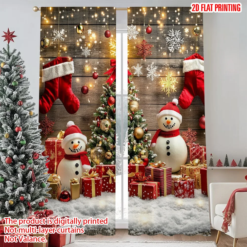 

2pcs 2D flat printing Christmas Party Curtain Christmas 11 Durable 100% Polyester Fabric Without Electricity Spring Party &