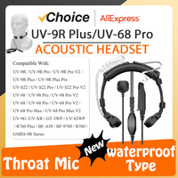 Baofeng  UV-68 Pro Max Adjustable Throat Mic UV-S22 V2 Tactical Acoustic Tube Headset PTT Earpiece For UV-9R PLUS Walkie Talkie