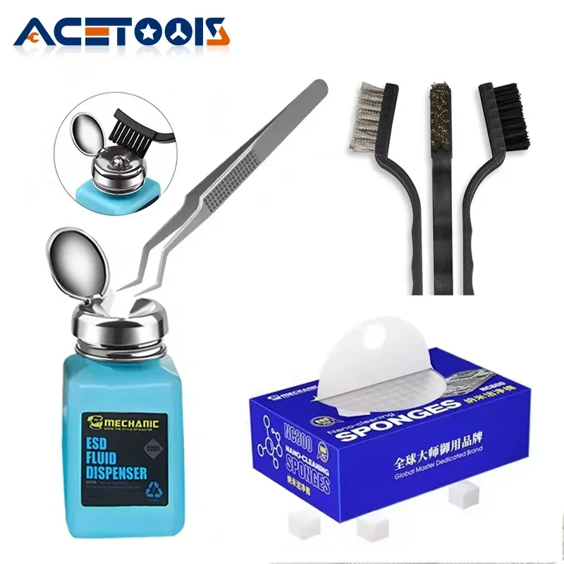 

MECHANIC NC800 Nano Spong Чистящие прецизионные пинцеты SS-046 3 в 1 IC Ремонт телефона Чистящая щетка Набор ручных инструментов для ремонта