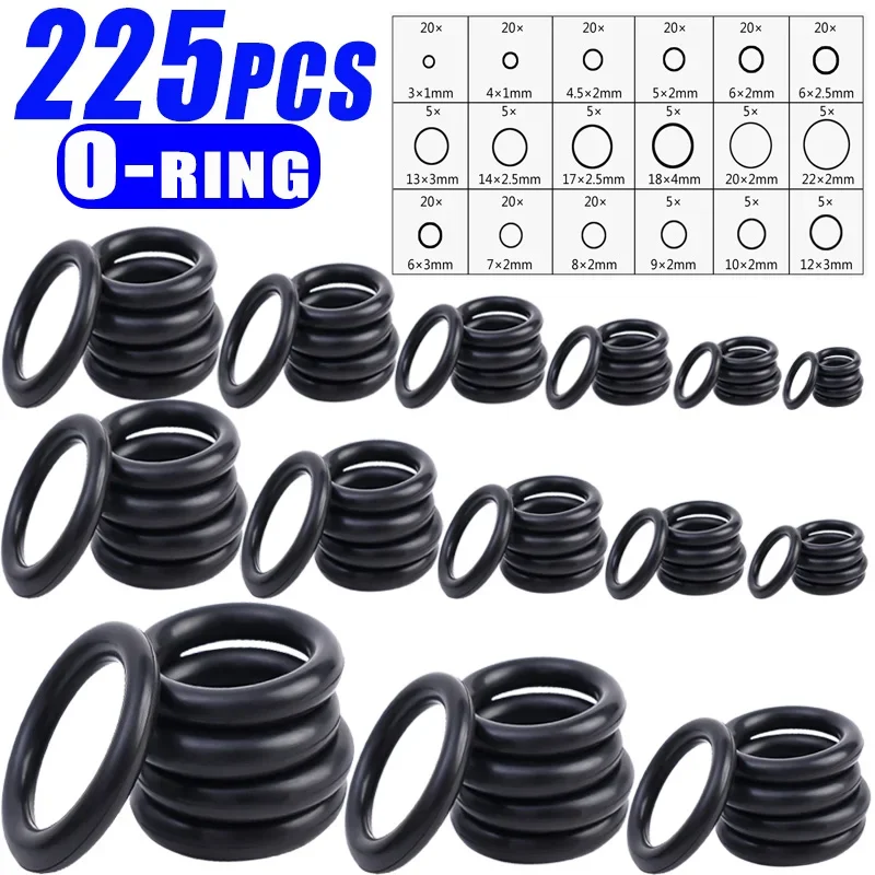 225 Pcs Car Seals Washer Rubber O Ring O-Ring Gasket 18 Type Assortment Kit Machine Waterproof Oil-resistant Auto Accessories