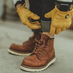 2025 New Spring Round Toe Men Boots Casual Design Boots Vintage Fashion Motorcycle Boots Crazy Brown Boots a055