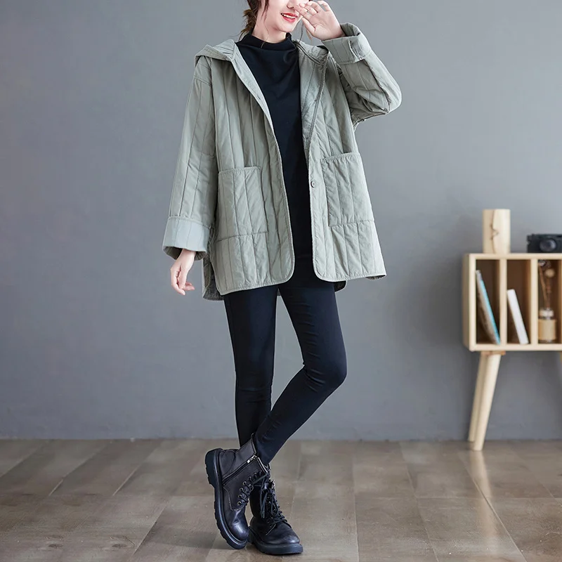 Women's Cotton-Padded Hooded Jackets Thin Section Korean Loose Lightweight Coat Trendy Outerwear Autumn Winter T390