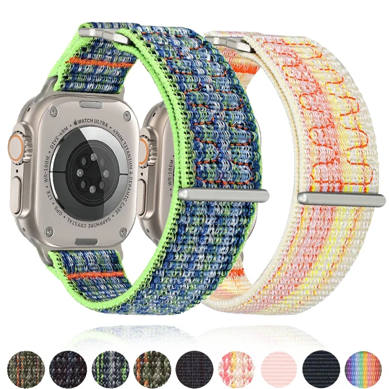 Apple Watch用ナイロンストラップ,iwatchシリーズウルトラ2、10、9、41mm、45mm、49mm、40mm、46mm、42mm用ストラップ,スポーツブレスレット8、7、6、4、5、se