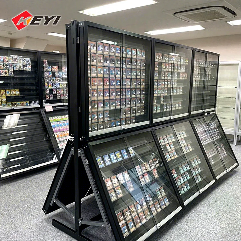 Graded Sports Card Display Case Modern Retail Trading Card Double-Sided Adjustable Shelves Acrylic & Metal for Shopping Mall