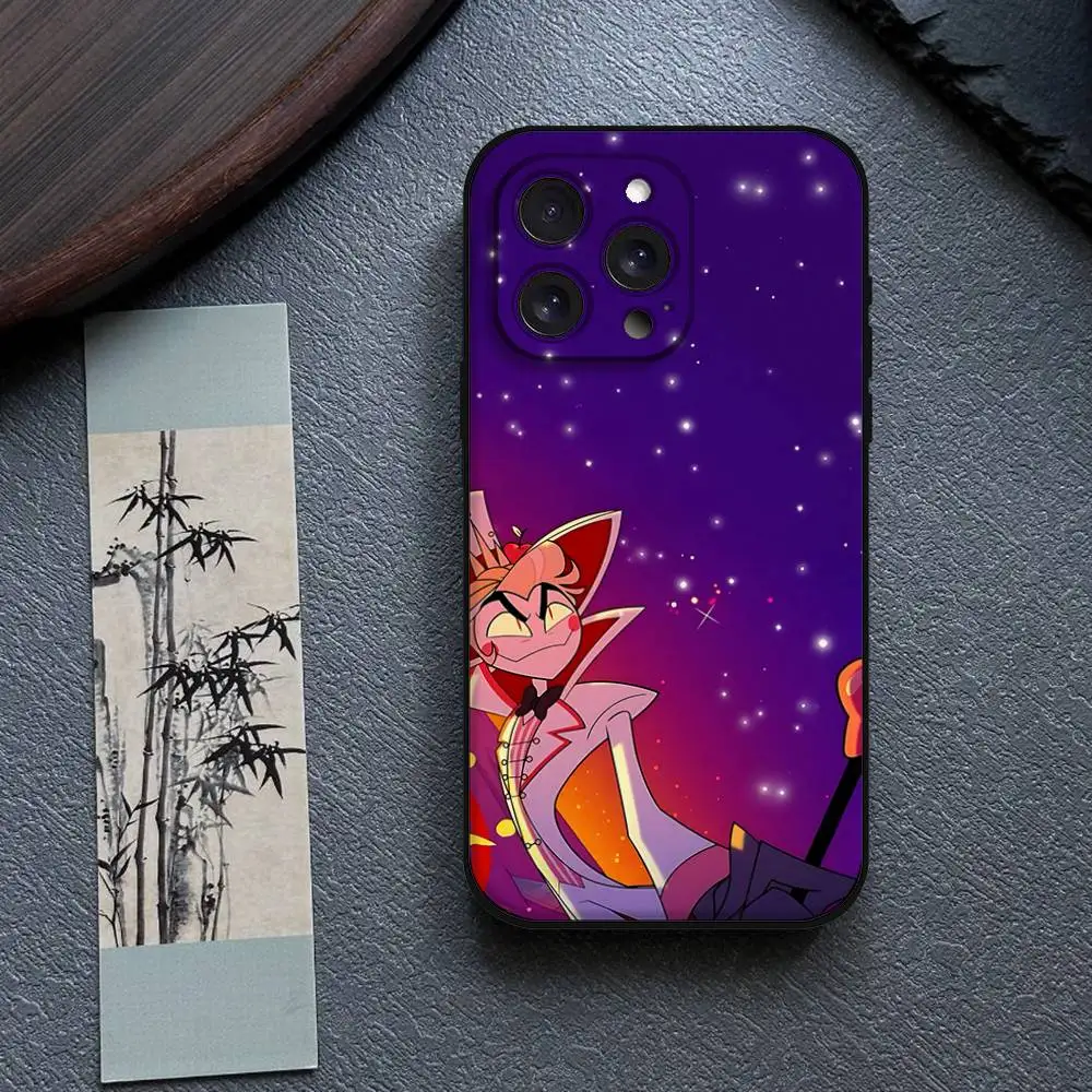 حافظة هاتف H-Hazbin H-Hotel لهاتف IPhone 17,16,15,14,13,12,11 Plus,Pro,Max,XR,XS,X,7,8 Plus,Mini Black Silicone Soft