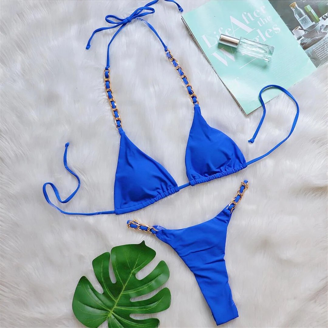 Metallring-Neckholder-Bikini mit Scrunch-Butt-String, Damen-Badeanzug, zweiteiliger Bikini-Set, Badebekleidung, Badeanzug, Schwimmbikini V4391 – Detail 32