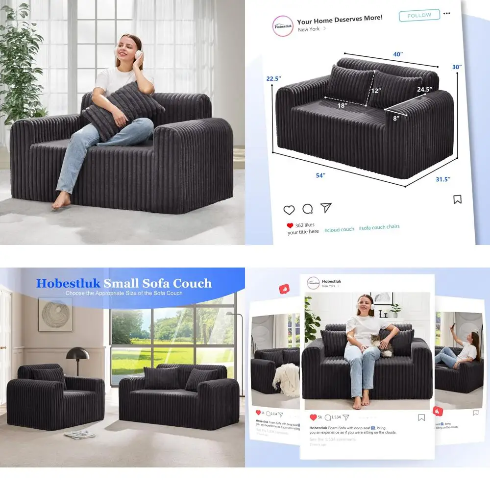 

Compact 2-Seater Foam Sofa Loveseat with Removable Cover and Pillows for Cozy Living Spaces