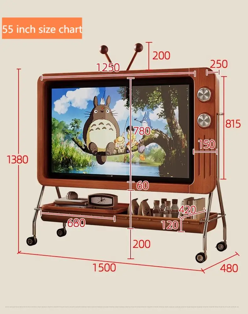 Japanese retro floor high TV stand small household stand simple mobile TV cabinet