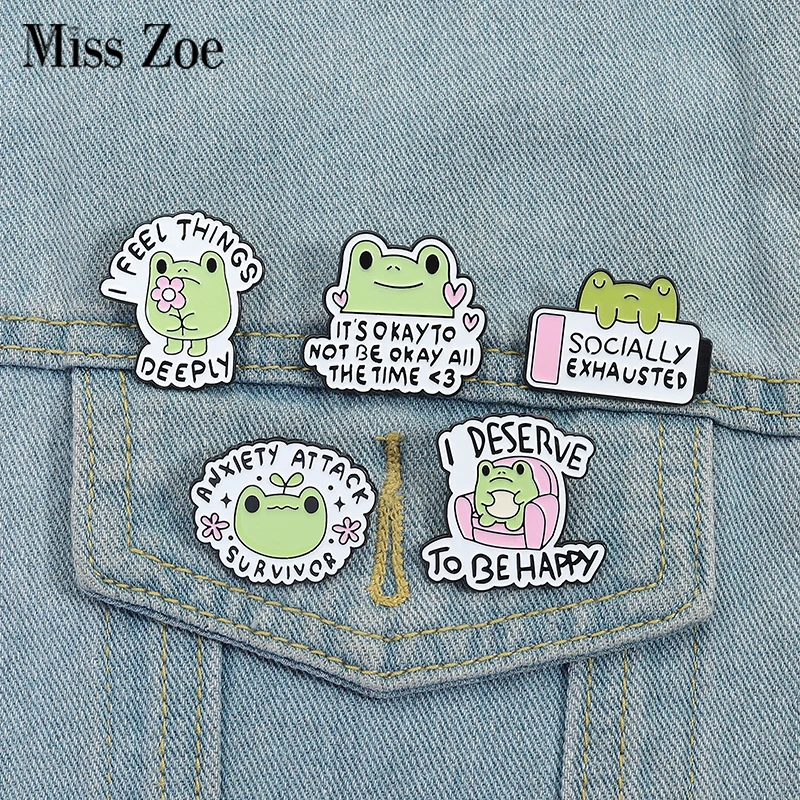 

Cute Happy Frog Enamel Pins Custom I DESERVE TO BE HAPPY Brooches Lapel Badges Clothes Animal Jewelry Gift for Kids Friends