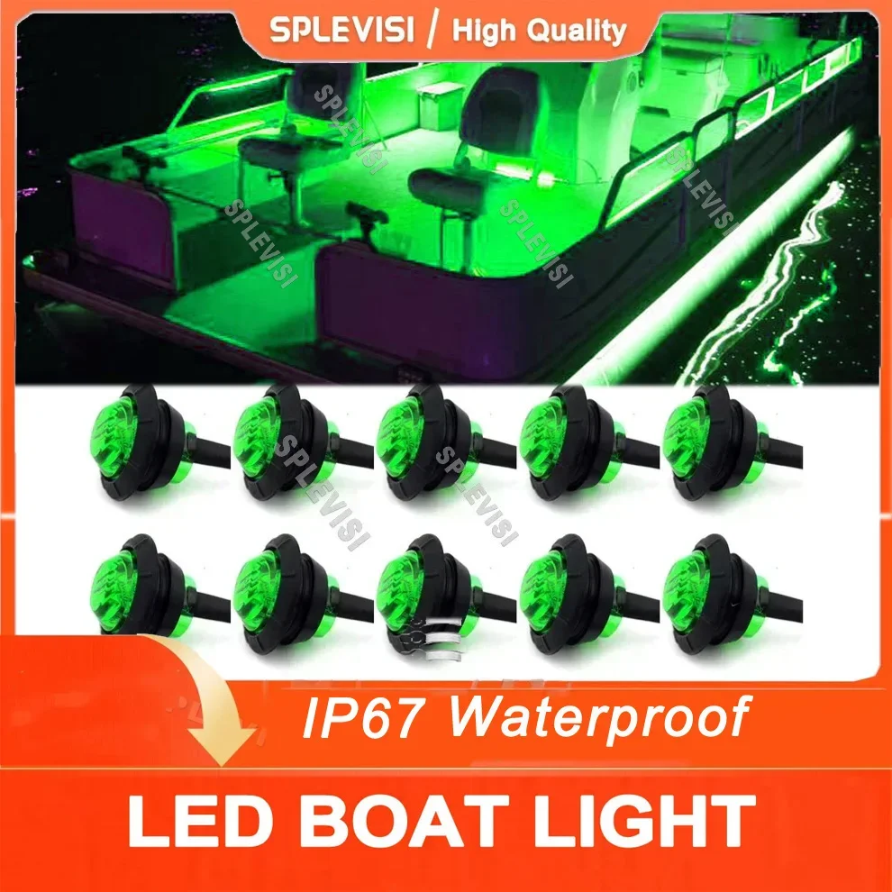 10x 12V Waterproof Marine Boat Green LED Lights, Utility Navigation Lights Deck Courtesy Lights for Yacht Boat Pontoon Kayak