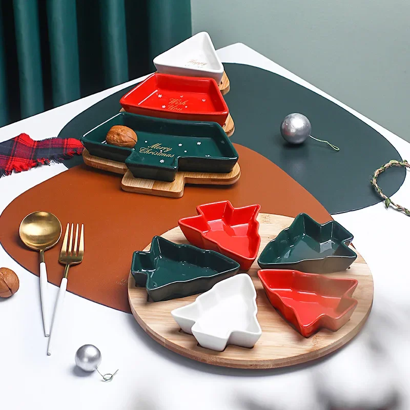 Nordic Christmas Tree Shaped Ceramic Dried Fruit Plate Snack Plate Creative Christmas Style Tableware Rotatable Tray