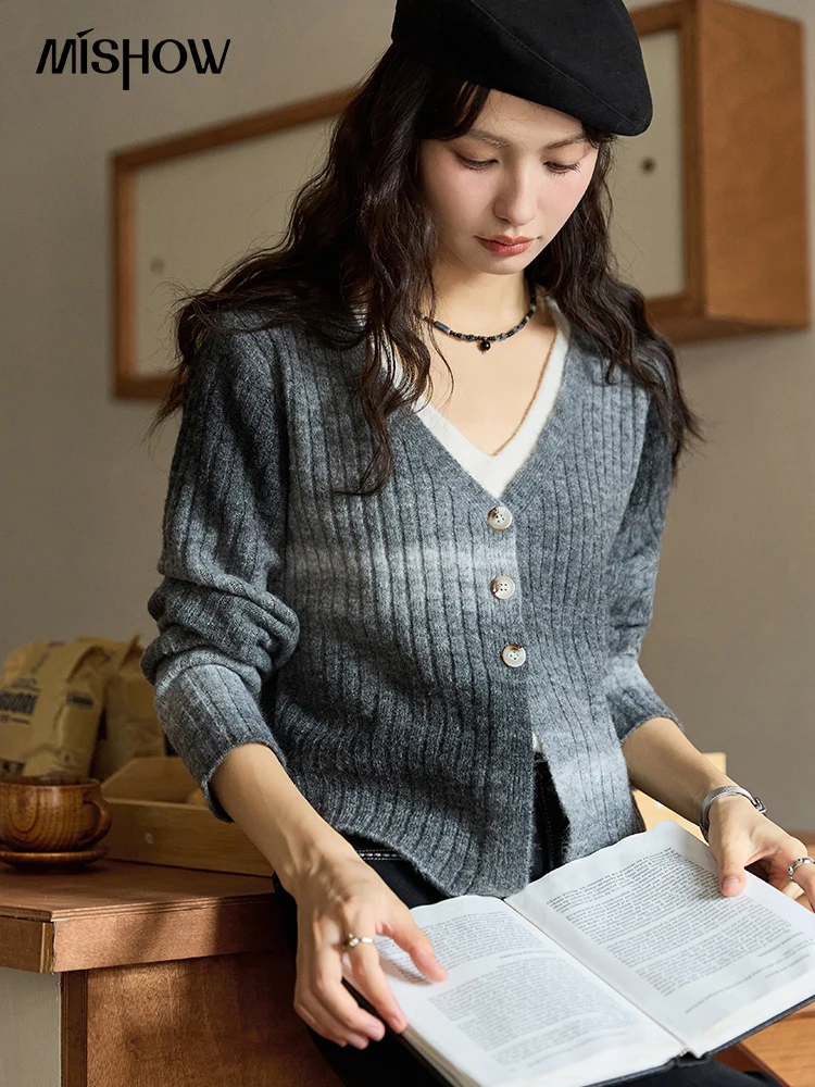 MISHOW-Cardigan deux pièces avec col en V pour femme, faux pull à manches longues, col rabattu, rétro, automne 2024, Y-MXD46Z0870