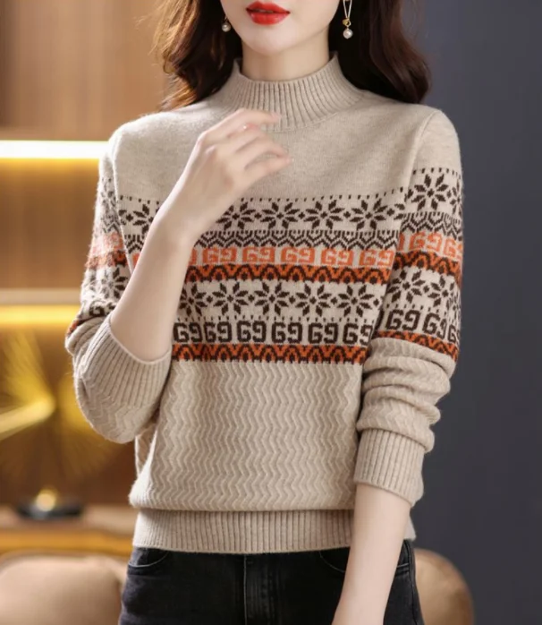 

Autumn Winter Loose Turtleneck Sweater Women's Thick Lazy Wind Jacquard Knit Low Waist Jersey Women's New Pullover Warm Sweater