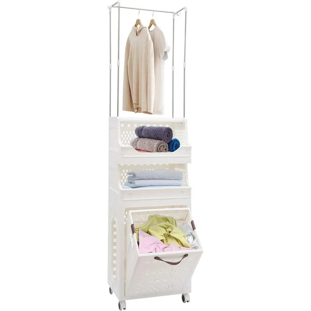 Laundry Basket with Wheels,Rolling olding Laundry Hamper,utility cart,Dirty Clothes Hamper,Plastic laundry room organization,Rem