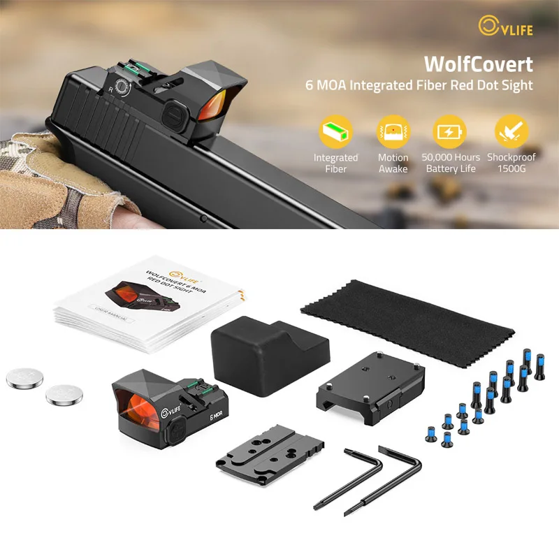 

CVLIFE Motion Awake 6 MOA Red Dot Sight Mini Open Reflex Sight for Doctor Cut Integrated Fiber with MOS & 21MM Picatinny Adapter