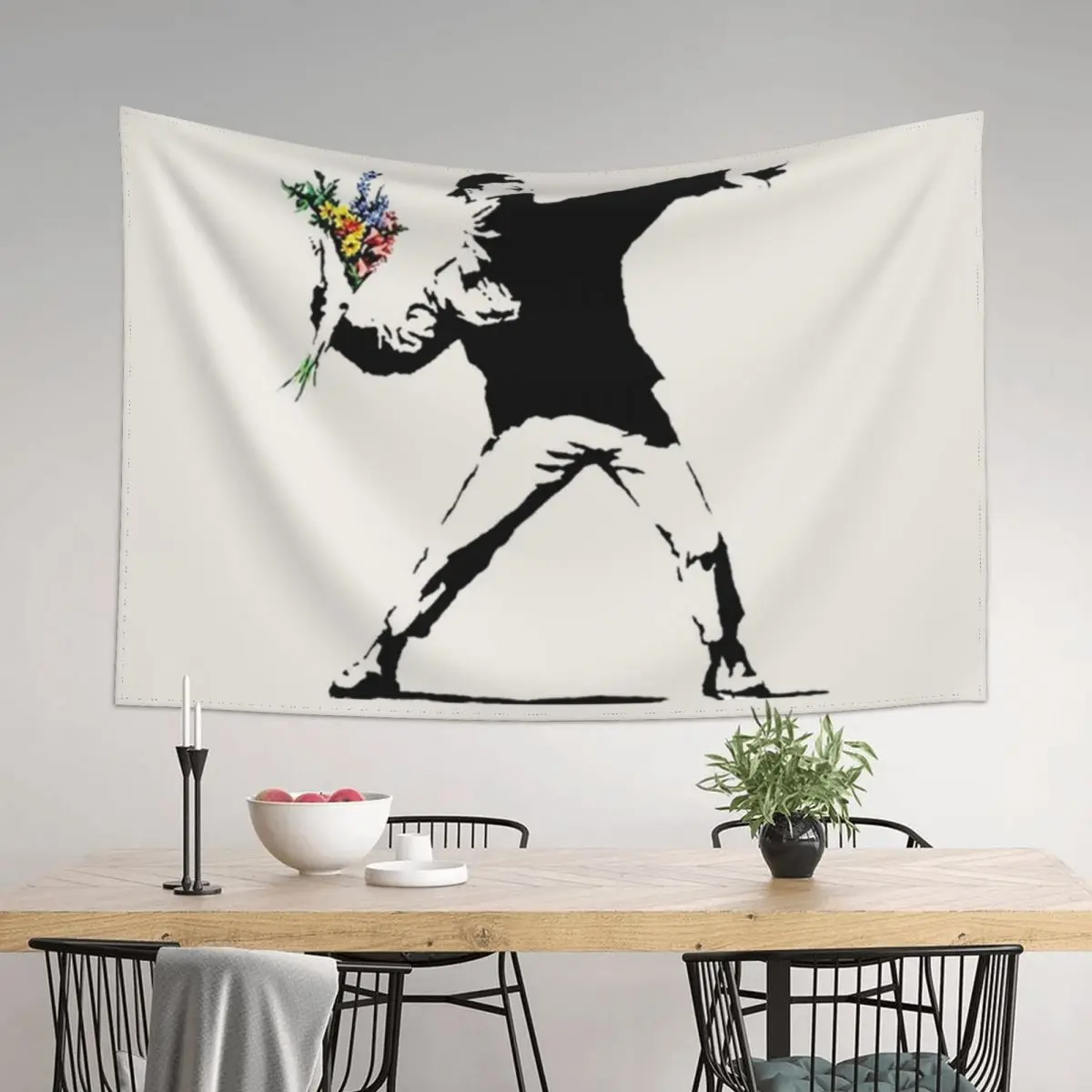 

Banksy - Flower thrower Tapestry Kawaii Room Decor Decorative Wall Murals Decoration For Home Tapestry